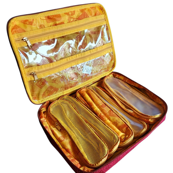 NEW Samantha Brown Croc Trim Burgundy Cosmetics Makeup Jewelry Travel System Bag - Picture 3 of 8